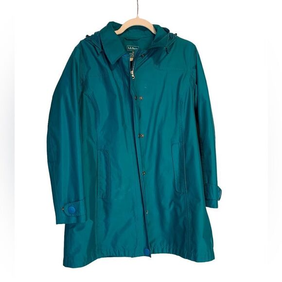𝅺LL Bean Turquoise Raincoat with Wool liner - Picture 1 of 11
